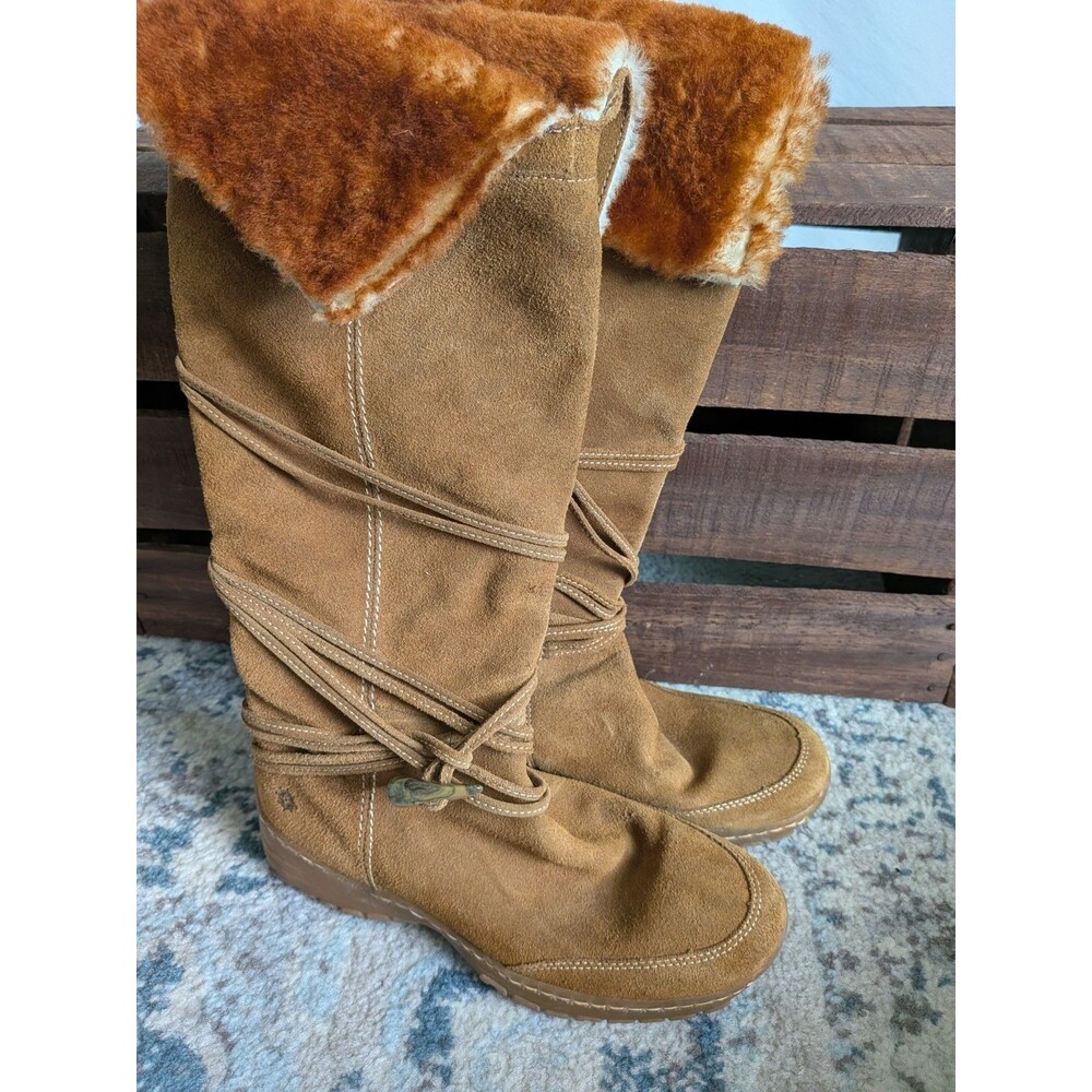 Ruff Hewn Fiona Suede Tall Winter Boot Faux Shearling Lace Up Toggle Brown 6